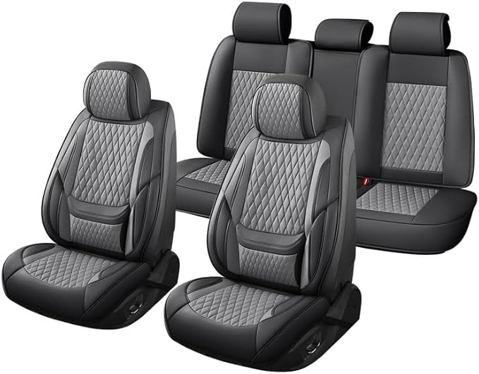 Car Seat Covers Full Set Custom Fit for Chevrolet/Chevy Trax 2015-2026 - Premium Faux Leather with Lumbar Support | Breathable, Waterproof, Anti-Slip, Durable (Black&Gray,Full Set)