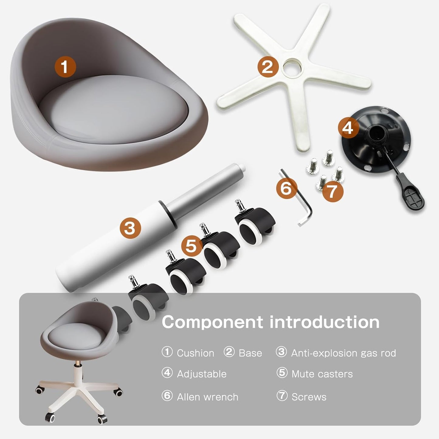 Rolling Stool Rolling Hydraulic Salon Stool with Low Backrest - Adjustable Swivel Chair for SPA, Shop, Salon, Massage, or Medical Office Dark Grey-A