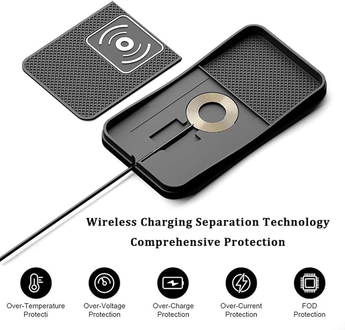 Car Wireless Charger Pad for Nissan Z 2023-2026, Type-C/USB 20W Fast Wireless Car Charger Pad Non-Slip Cordless Charging Mat,B-30cm Cable USB Plug