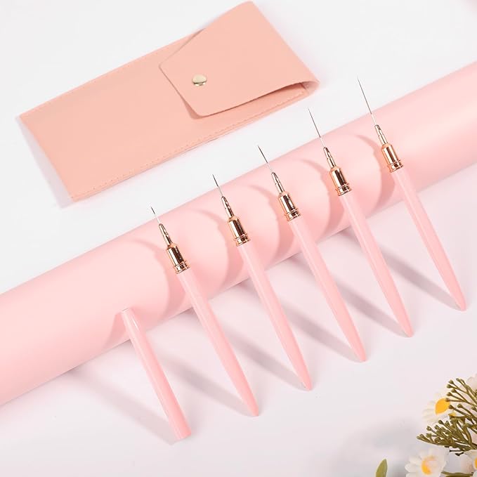 5PCS Nail Art Brushes Set with Pink Leather Case,【Metallic Material】 【Various Size】 【Light Weight】Nail Brush, Nail Brushes for Nail Art,Size:5mm,8mm,12mm,20mm,25mm, Pink