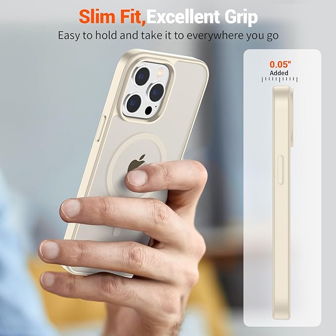 SUPFINE Magnetic for iPhone 14 Pro Max Case (Compatible with MagSafe) (Military Grade Drop Protection) Slim Translucent Matte Shockproof with Anti-Fingerprint Phone Case,Antique White