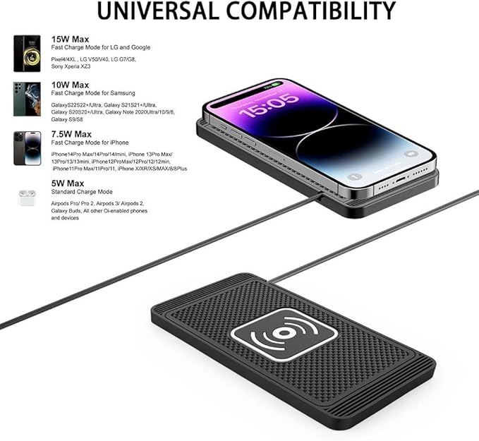 Wireless Car Charger Pad for Hyundai Tucson 2005-2026, Type-C/USB 15W Car Wireless Charger Non-Slip Cordless Charging Mat Car Accessories, B-30cm Type-C Interface