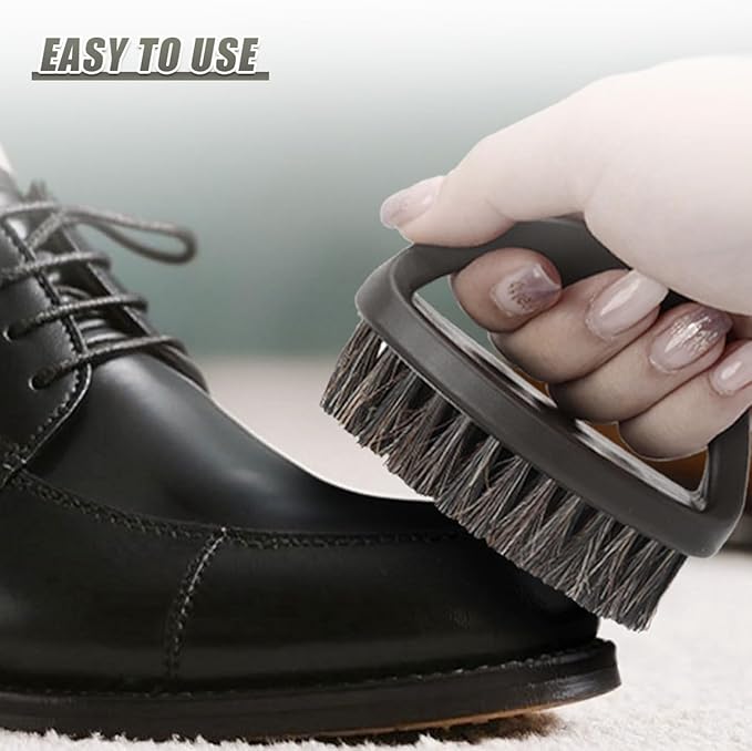Soft Horsehair Bristle Leather Cleaning Brush for Car Interior, Comfortable Grip Car Wash Brush to Clean Upholstery Furniture Boots, Felt Hat Scrub Brushes Auto Detailing Cleaner Tool (1PC)