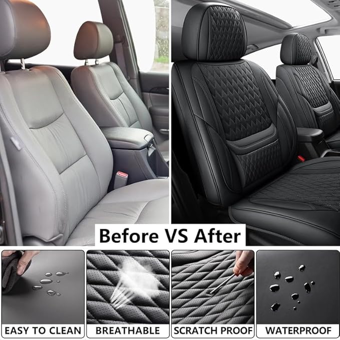 Front Seat Car Seat Covers Custom Fit for Ford Focus 2000-2018 - Premium Faux Leather with Lumbar Support | Breathable, Waterproof, Anti-Slip, Durable (Black,Front Seat)