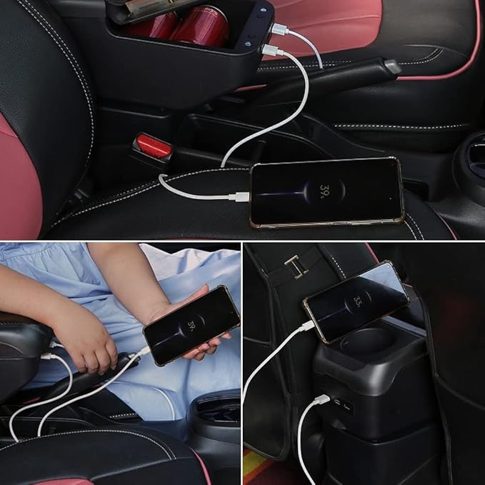 AULPHIKE Compatible with Nissan March Micra Armrest 2011-2016 Center Console Organizer Armrests Double Layer Storage Space with USB Ports