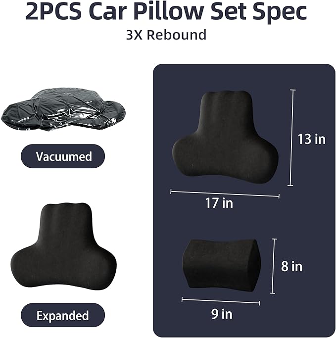 Car Neck & Lumbar Support Pillow Set for Jeep Wrangler, Soft Memory Foam Headrest & Back Cushion, Ergonomic Comfortable Seat Support for Daily Driving and Long Trips Car Interior Accessories