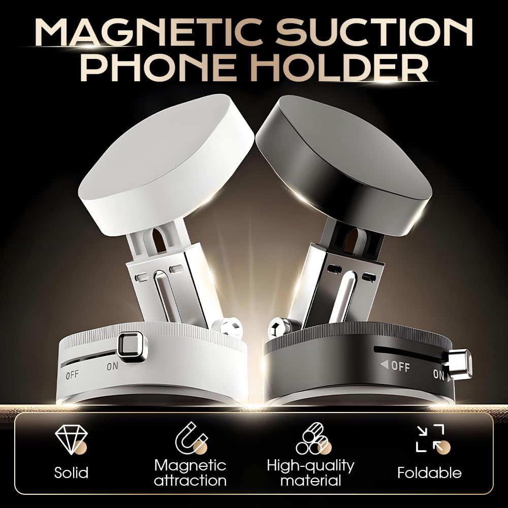 360° Adjustable Vacuum Magnetic Phone Holder,Upgraded Strong Suction Portable Magnetic Car Phone Stand,Universal Magnetic Phone Mount for Cars/Gyms/Indoor/Outdoor (Black)