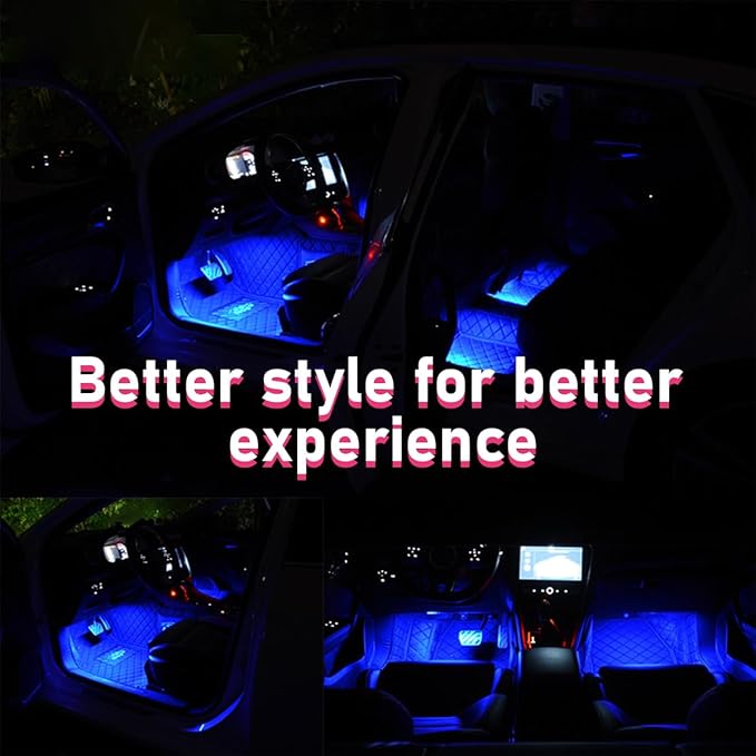 Car LED Strip Light, 24 LEDs RGB Neon Interior Atmosphere Lights, 12V Under Dash Ambient Night Light, USB Port Auto Interior Decorative Lamp, Universal Car Accessories (Blue)