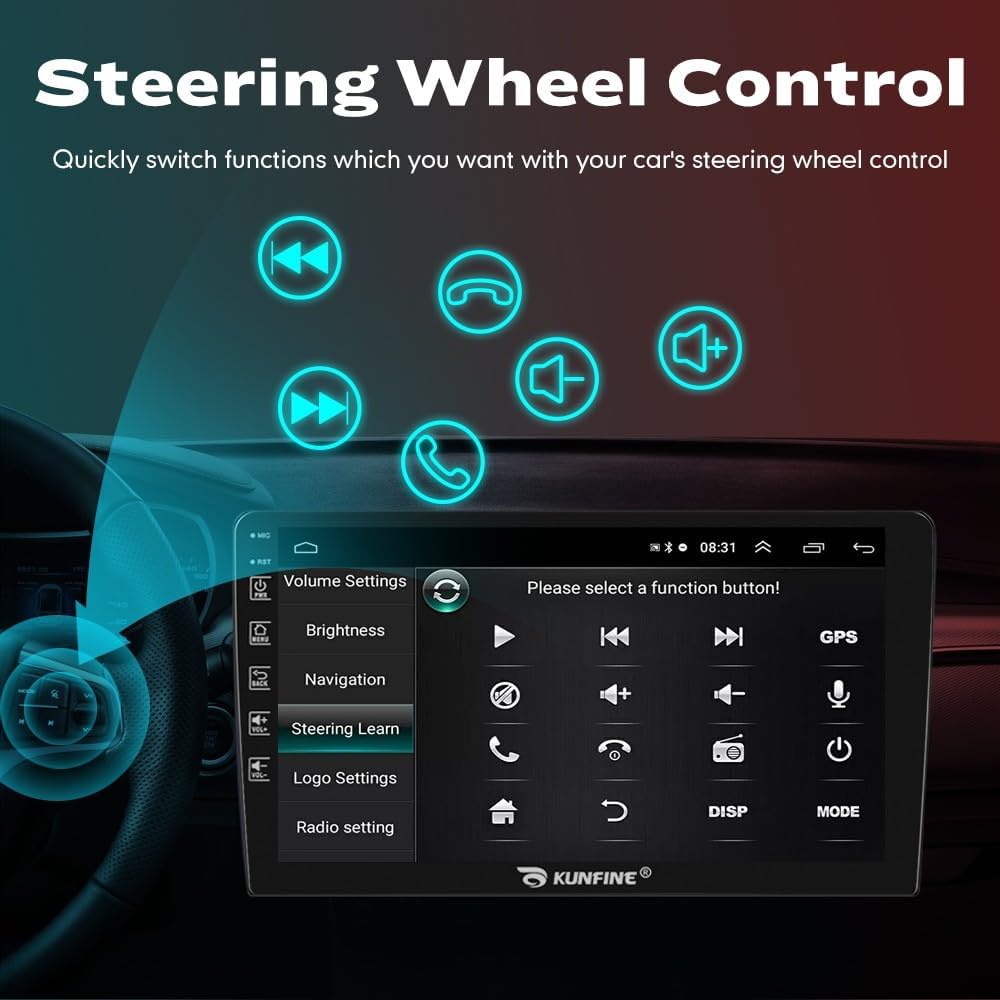 Kunfine Car CarPlay Android Auto Navigation Stereo GPS Radio Reverse Camera Display 9" IPS Touchscreen Headunit Tablet Pad Media Player For Peugeot 301 13-22 if Applicable Quad Core 4G+64G Gloss Black
