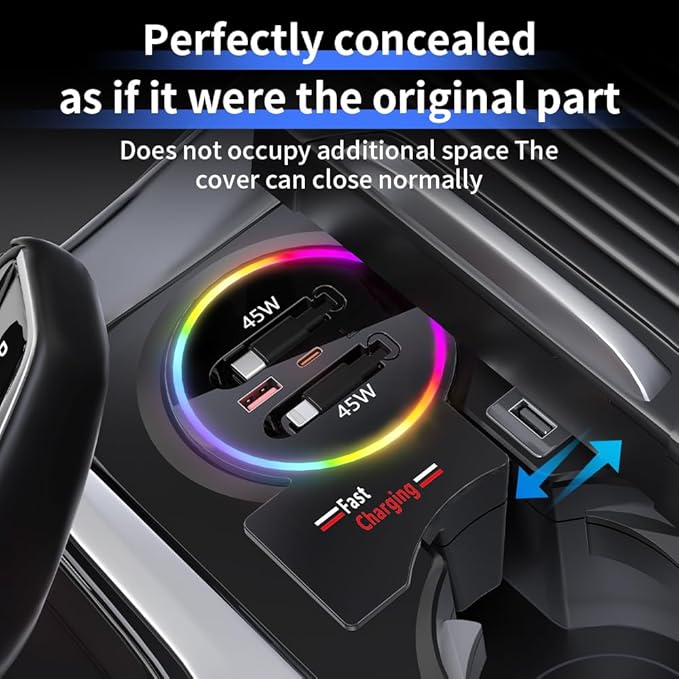 Car USB Hub Docking Station for BMW X3 2018-2024,X3 M 2020-2024,X4 2019-2025,X4 M 2020-2025 Type-C Fast Charger Auto Interior Centre Console Accessories Cigarette Lighter Phone Charging Adapter