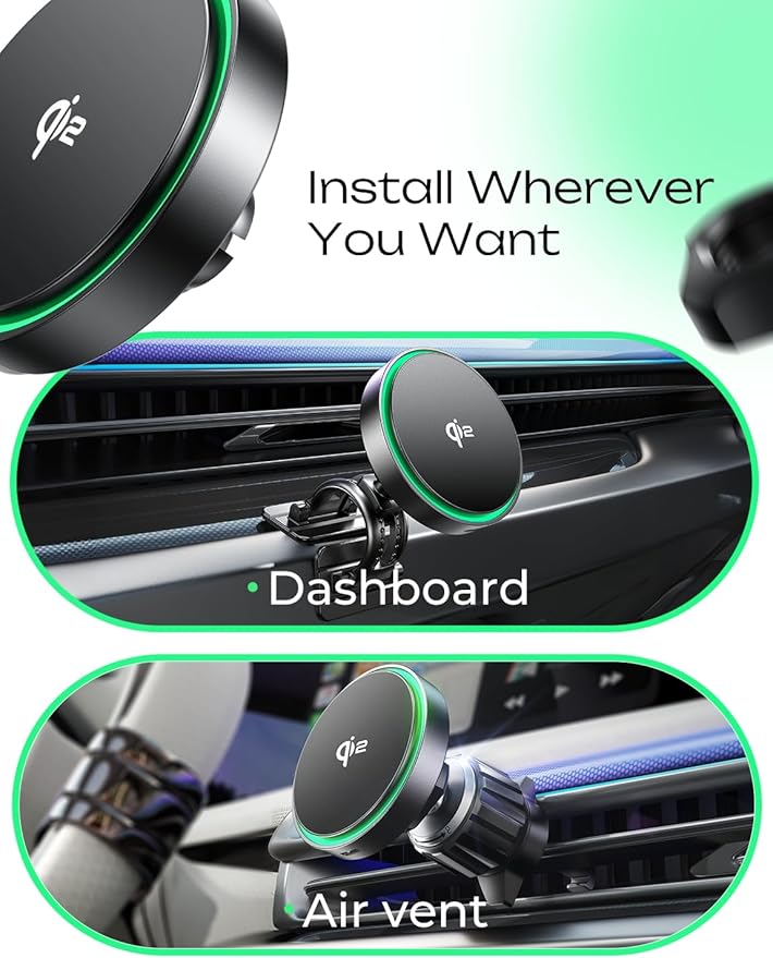 LISEN for Qi2 15W MagSafe Car Mount Charger, Super Fast Magnetic Wireless Car Charger & Air Vent/Dashboard Magsafe Charger Car Mount,Qi2 MagSafe Charger Fits iPhone 16 Pro Max Plus 15 14 13 12