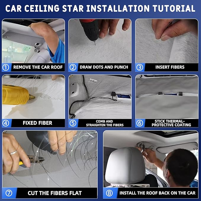 4 Colors 32W Twinkle Car Starlight Headliner Kit 1200pcs*0.03in*13.1ft with APP&RF Remote, RGBW Fiber Optic Ceiling Star Lights, 4 Port Engine Sound Activated Star Roof Lights for Car Home Theater
