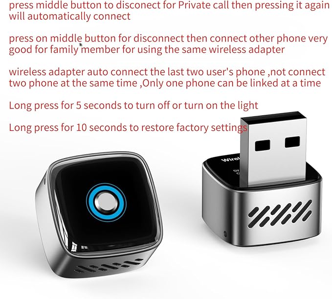 Car Play Wireless Adapter for Apple iPhone iOS 10+ & Cars from 2015+ Android 11+ Android Auto, Plug & Bluetooth Connect 2-in-1 Adapter Convert Wired to Wireless Dongle carplay (Metal Black)