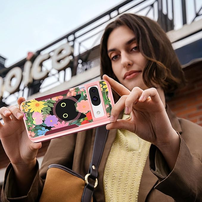 for Google Pixel 8A Case 6.1 Inch - Compatible with MagSafe Women Girls Cute Magnetic Protective Cover Girly Cat Flower Floral Heavy Duty Shockproof Design for Google Pixel 8A Phone Cases