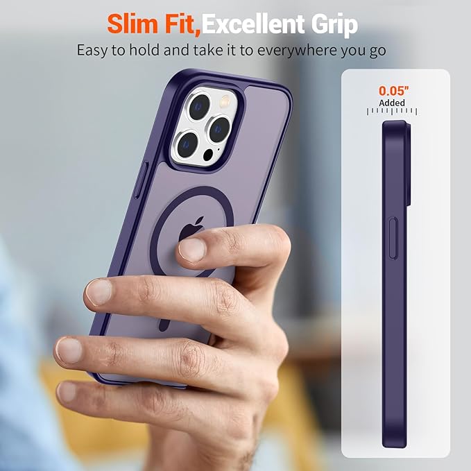 SUPFINE Magnetic for iPhone 13 Pro Max Case (Compatible with MagSafe) (Military Grade Drop Protection) Translucent Matte Shockproof Phone Cover,Dark Purple