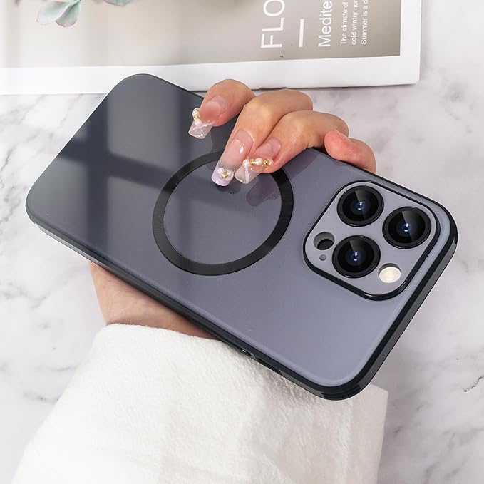 Guppy Compatible with iPhone 14 Pro with MagSafe Case, Magnetic Gradient Case with MagSafe Charging, Gradient Glass Back Cover with Lens Film-Black