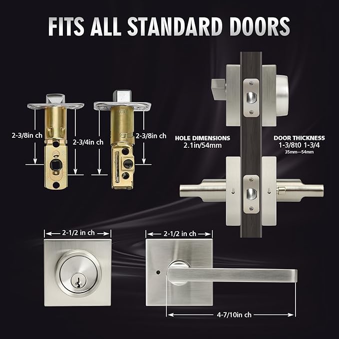 Exterior Door Lock Set with Deadbolt, Front Door Handle Set with Deadbolt, Door Levers Single Cylinder Deadbolt Set, Keyed Alike Heavy Duty Keyed Privacy Handles Locksets,(Satin Nickel)
