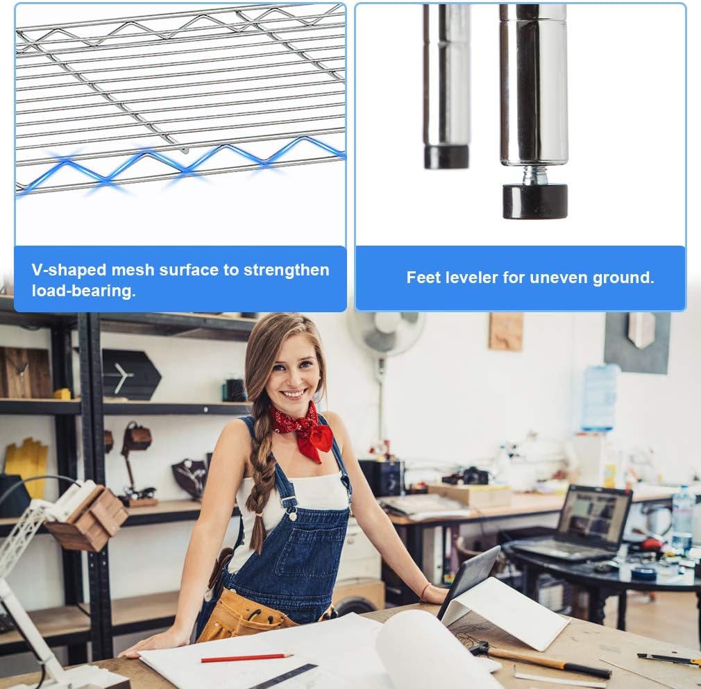 BestOffice 14''Wx36''Dx72''H NSF Wire Shelf Metal 5 Shelf Wire Shelving Unit Storage Shelves Heavy Duty Height Adjustable Utility Commercial Grade Steel Layer Shelf Rack Organizer,Chrome