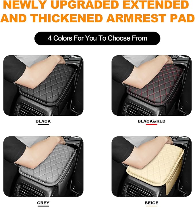 Center Console Cover for Cars Fit for Jeep Wrangler Leather Armrest Covers with 2 Storage Bags(Grey)