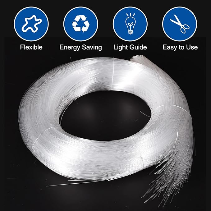 MECCANIXITY 550Pcs 13ft PMMA Mixed Fiber Optic Cable Strands 0.03 Inch Side Glow LED Illumination Crystal Cables Car Atmosphere Lights for Star Sky Roof Ceiling