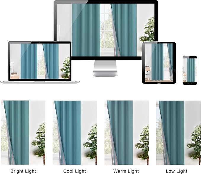 XWZO 100% Blackout Curtains - Thermal Insulated Black Liner Curtains, Noise Reducing and Heat Blocking Drapes for Hall and Studio Windows with Tiebacks, Stone Blue, W42 x L54, Set of 2