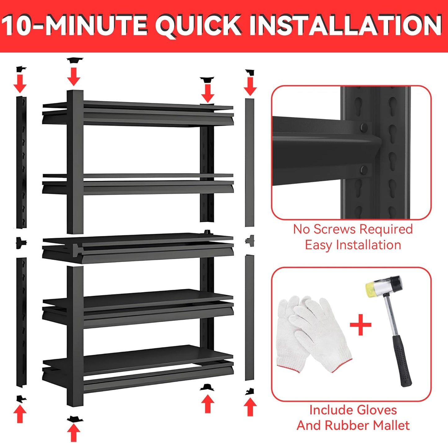 Metal Garage Shelving Unit, Heavy Duty 5-Tier Adjustable Storage Rack, Steel Shelving,2000 lbs Capacity, Industrial Shelves for Heavy Tools and Equipment (5-Tier 59" H x 32" W x 14" D)