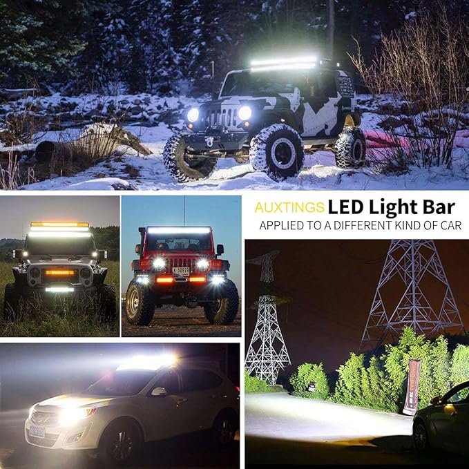 AUXTINGS 32 inch 405W LED Light Bar Triple Row Spot Flood Beam Work Light with Wiring Harness kit Switch for Trucks Tractor 4X4 Boat Off Road Auto Fog Driving Lamp 12V 24V Waterproof IP67