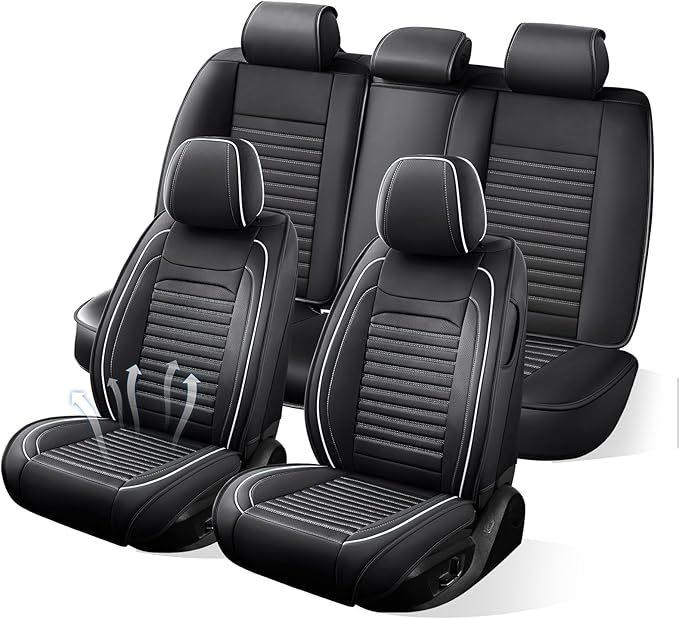 Car Seat Covers Full Set Fit for Toyota Avalon 1997-2022, Premium Faux Leather Car Seat Protector, Breathable, Anti-Slip, Comfortable & Durable (Black&White,Full Set)