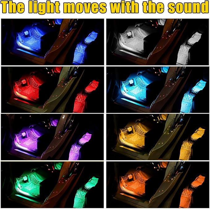 povtii Car Led Interior Lights, RBG 48 LED Multicolor Music Auto Interior Strip Light with Remote Control, Waterproof Lighting Lamp Kit Under Dash with Charger, Car Accessories (USB)