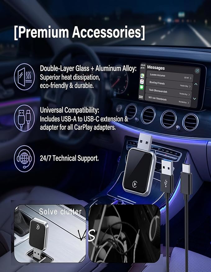 2026 Upgraded USB Wireless CarPlay Adapter for iPhone, Bluetooth 5.8 and Wi-Fi 6, Automatic & Zero-Delay Connection, Android auto Carplay Wireless Adapter for Android and iOS Systems. (Dark Gray)
