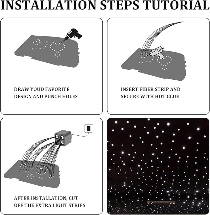 36W 4-Color RGBW Car Starlight Headliner Kit, 1400pcs0.03in13.1ft, Twinkle & Sound Activate 4-Port Fiber Optic Light Engine with Bluetooth APP&Remote Control, Star Lights for Car and Home
