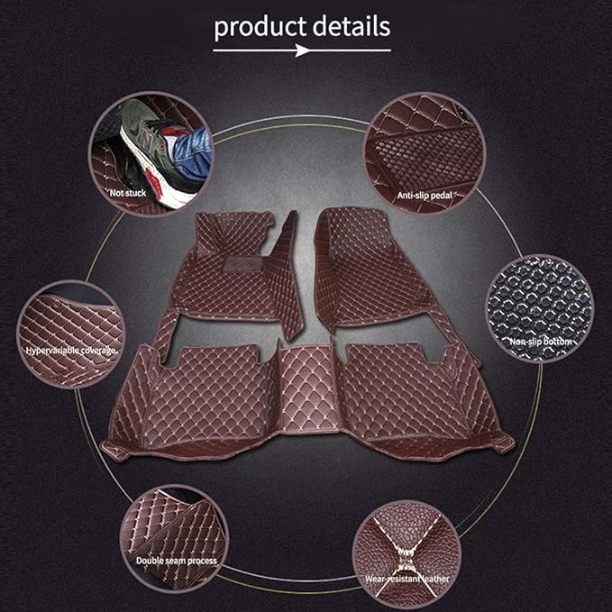 Custom Car Floor Mats for 96% Sedan SUV Sports Car Protection Full Coverage Pads Anti-Slip Leather Floor Lining All Weather Car Floor Mats (Dark Brown)