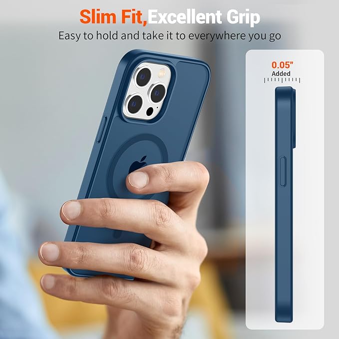 SUPFINE Magnetic for iPhone 14 Pro Case (Compatible with MagSafe) (Military Grade Drop Protection) Slim Translucent Matte Shockproof with Anti-Fingerprint Phone Case,Deep Blue