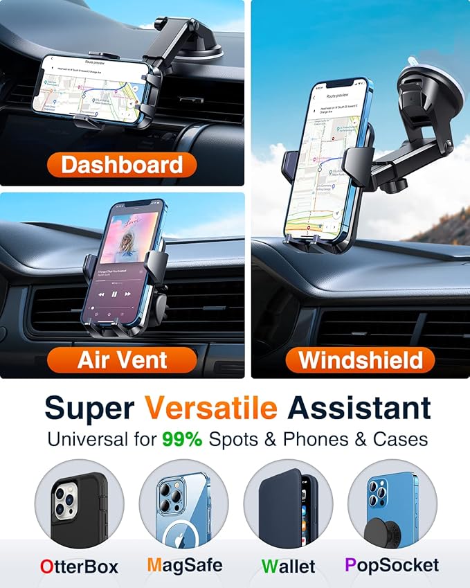 VANMASSใ85+LBS Strongest Suction & Military-Grade Ultimate Car Phone MountใPatent & Safety Certsใ Cell Holder Truck for Dash Windshield Vent for iPhone 17 Pro Max Automobile Accessory Kits,Ink Black