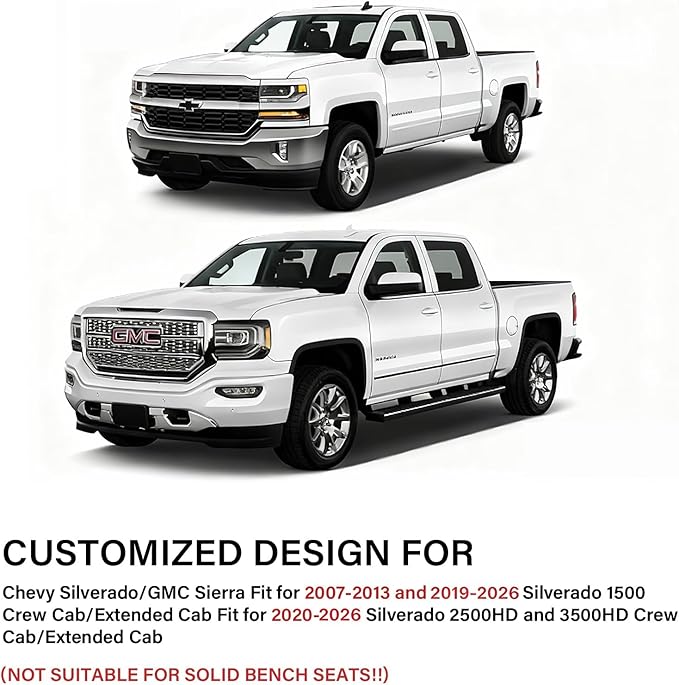 Coverado Silverado Seat Covers Full Set, Faux Leather Car Seat Covers Fit for Chevy Silverado GMC Sierra 2007-2013 & 2019-2026 1500, 2020-2026 2500HD 3500HD Crew Double Extended Cab(Gray)