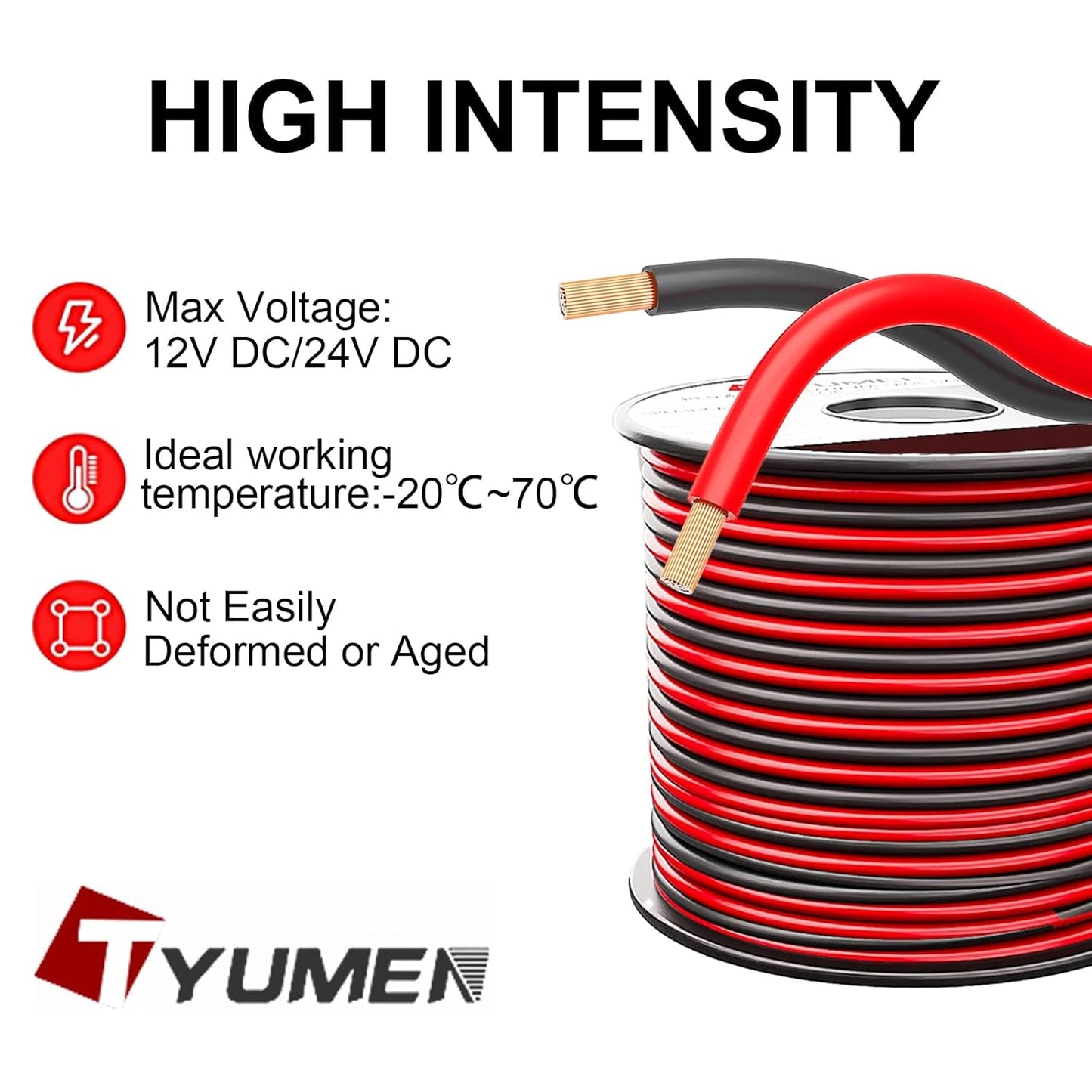 8 Gauge Wire 25FT, 8AWG Red Black Electrical Wire LED Strips Extension Cord 12V/24V DC Cable, 8 AWG 2 Conductors Flexible Low Voltage Wire for in-Home, Autos, Speaker use