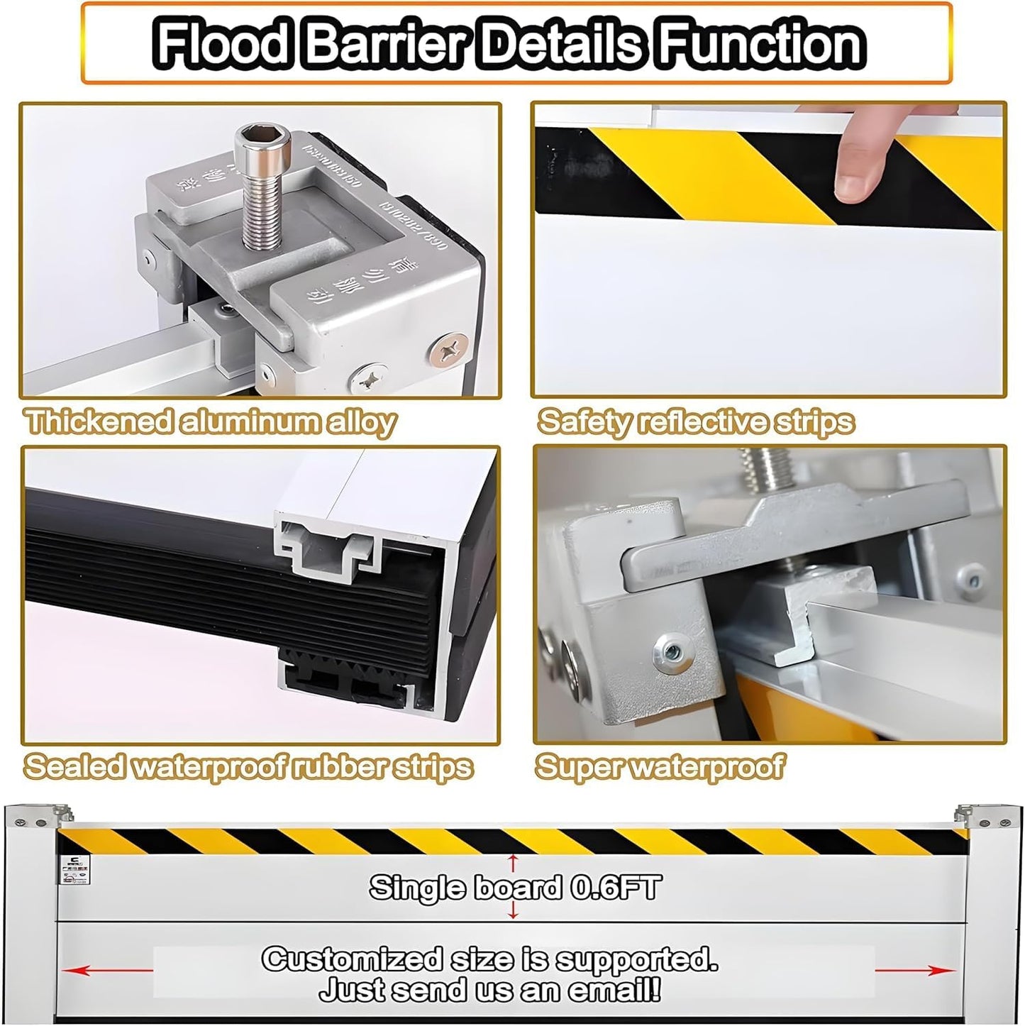 Flood Barriers for Home Exterior - Aluminum Alloy Outdoor Easy Flood Barrier Garage Doors Water Barriers for Flooding,H39.4 Inch/L11.5FT