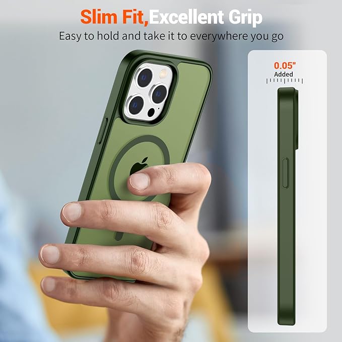 SUPFINE Magnetic for iPhone 15 Pro Max Case (Compatible with MagSafe) (Military Grade Drop Protection) Slim Translucent Matte Shockproof with Anti-Fingerprint Phone Case,Cangling Green
