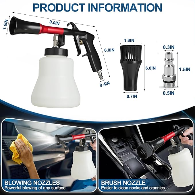 PARAROSE Car Cleaning Gun Detailing Interior Dryer Air Blow Gun, High Pressure Blower Gun, Car Detailing Kit Interior Cleaner(1L Capacity,Black)