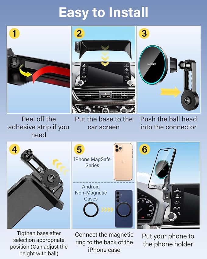 SKYLOTEC Phone Mount for Kia Sportage 2023 2024 2025 Accessories 12.3-Inch Screen Fixed Clip, Magnetic Car Phone Holder Compatible with MagSafe, Strong Magnets Fast Wireless Charger Cell Phone Base