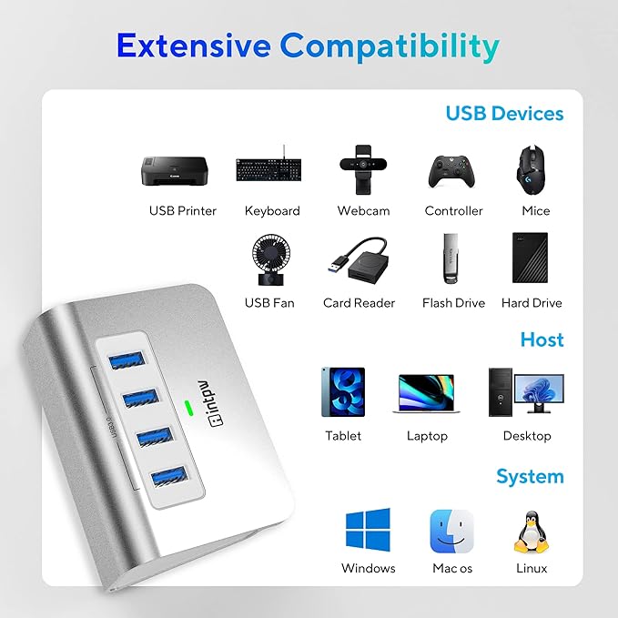 intpw USB 3.0 Hub, Aluminum 4 Port USB Data Hub 3.0 Port Extender Multiport Adapter with 3.3ft Cable οΌUSB Splitter for Laptop, PC/Xbox/Flash Drive/Printer/Camera/Keyborad/Mouse