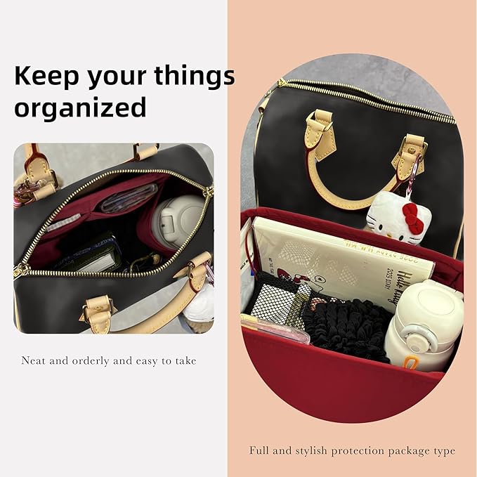 DGAZ Silk Purse Organizer Insert Fits LV Speedy 16/20/25/30/35/45 bags,Silky Smooth Bag Organizer,Luxury Handbag & Tote Shaper(Wine Red,SP45)