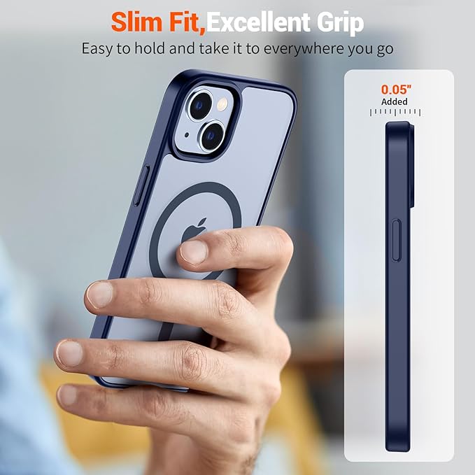 SUPFINE Magnetic for iPhone 15 Plus Case & iPhone 14 Plus Case(Compatible with MagSafe)(10 FT Military Grade Drop Protection) Slim Translucent Shockproof Phone Case,Navy Blue