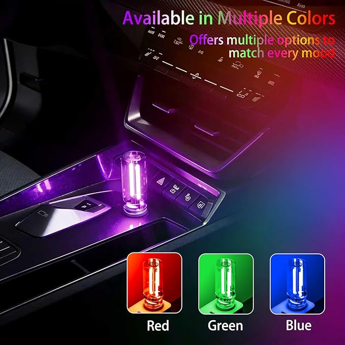4 PCS USB Night Light, Touch Dimmable Mini USB LED Car Interior Ambient Lights, Portable Plug-in Glass Bottle Night Lamp for Car, Tent, Desk, Bedside(4 Blue)