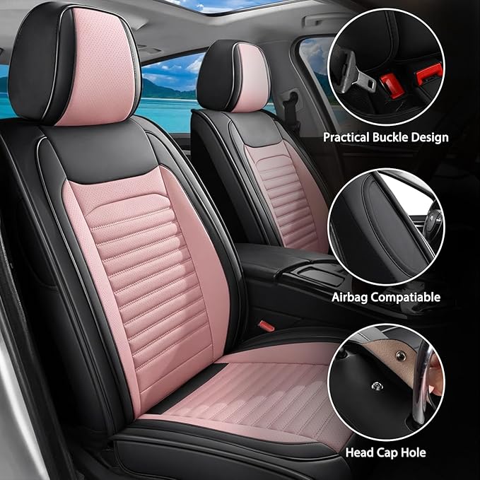 Car Seat Covers Full Set Fit for Toyota RAV4 Hybrid 2016-2025,2026, Premium Faux Leather Car Seat Protector,Breathable Anti-Slip Full Wrapping Edge Seat Covers(Black&Pink,Full Set)