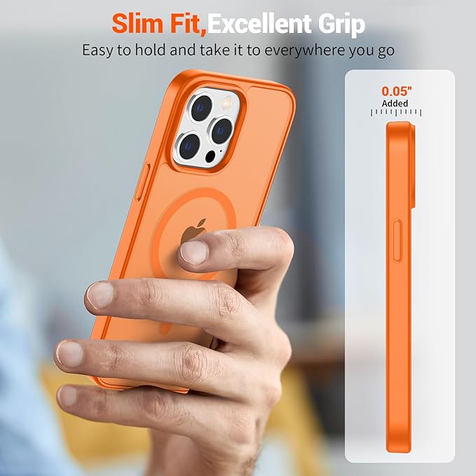 SUPFINE Magnetic for iPhone 14 Pro Max Case with Screen Protector (Compatible with MagSafe) (Military Grade Drop Protection) Translucent Matte Shockproof Phone Cover,Starry Orange