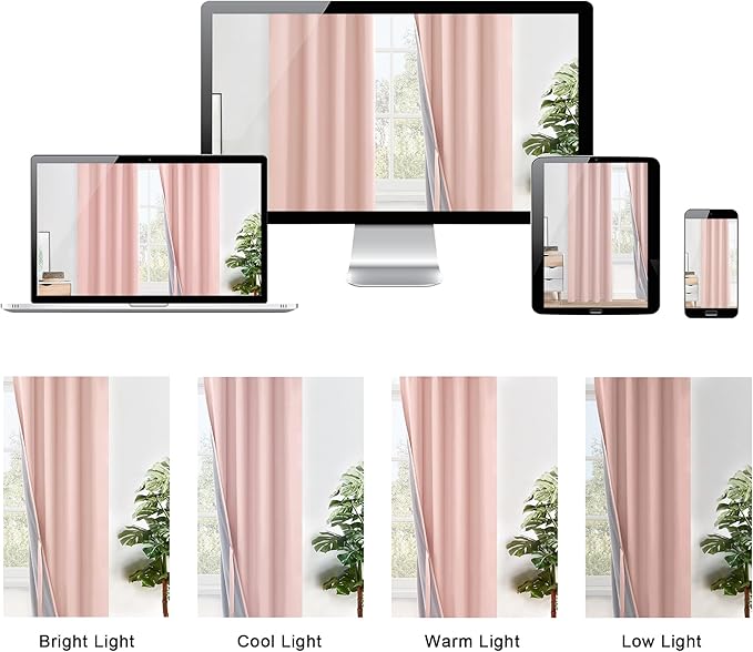 XWZO 100% Blackout Curtains 63 Inches Length with Tiebacks- Heat and Full Light Blocking Window Treatment with Black Liner for Bedroom/Nursery, Grommet Top, Blush Pink, W60 x L63, Set of 2