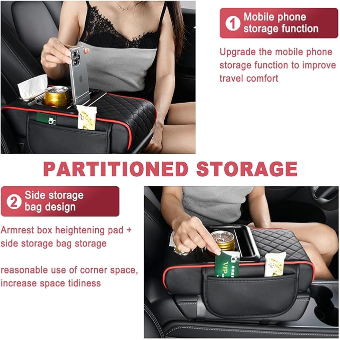 Car Armrest Storage Box for Nissan Hardbody (D21) 1986–1997, Center Console Organizer with Side Pocket, Ergonomic Memory Foam Armrest Cushion, Car Elbow Support Pad,F Grey