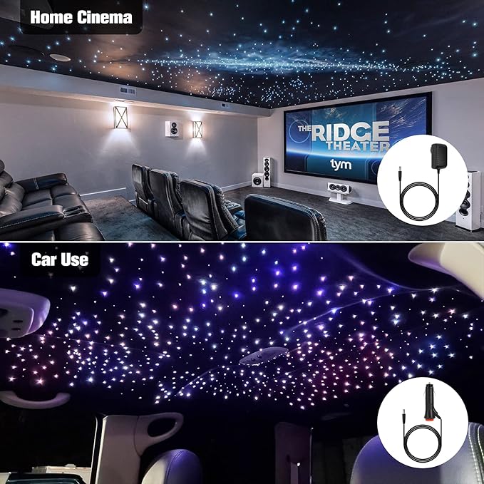 CHINLY 16w 570pcs 9.8ft (0.03in+0.04in+0.06in) RGBW LED Fiber Optic Star Ceiling Light Kit for Headliner/Home Theater