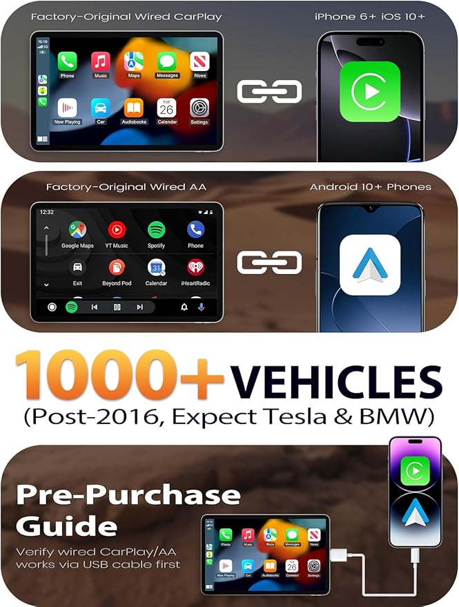 Wireless CarPlay Adapter & Android Auto Adapter, One-Click User Switch, Fast & Stable, Converts Wired to Wireless, Stable Connection Car Play Dongle for iOS 10+ / Android 11+ (Purple)